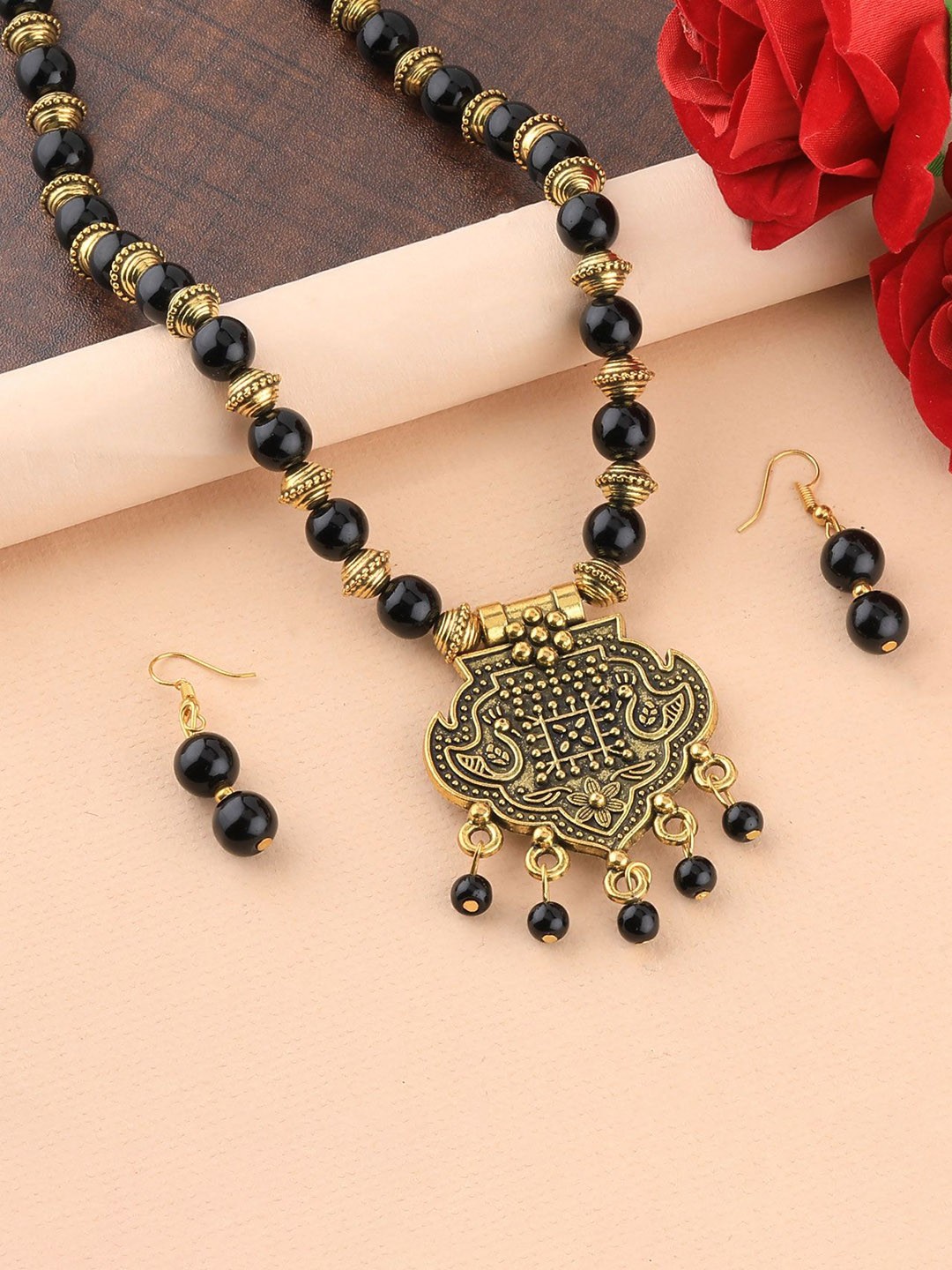 

Silver Shine Brass-Plated Pearl-Beaded Jewellery Set, Gold