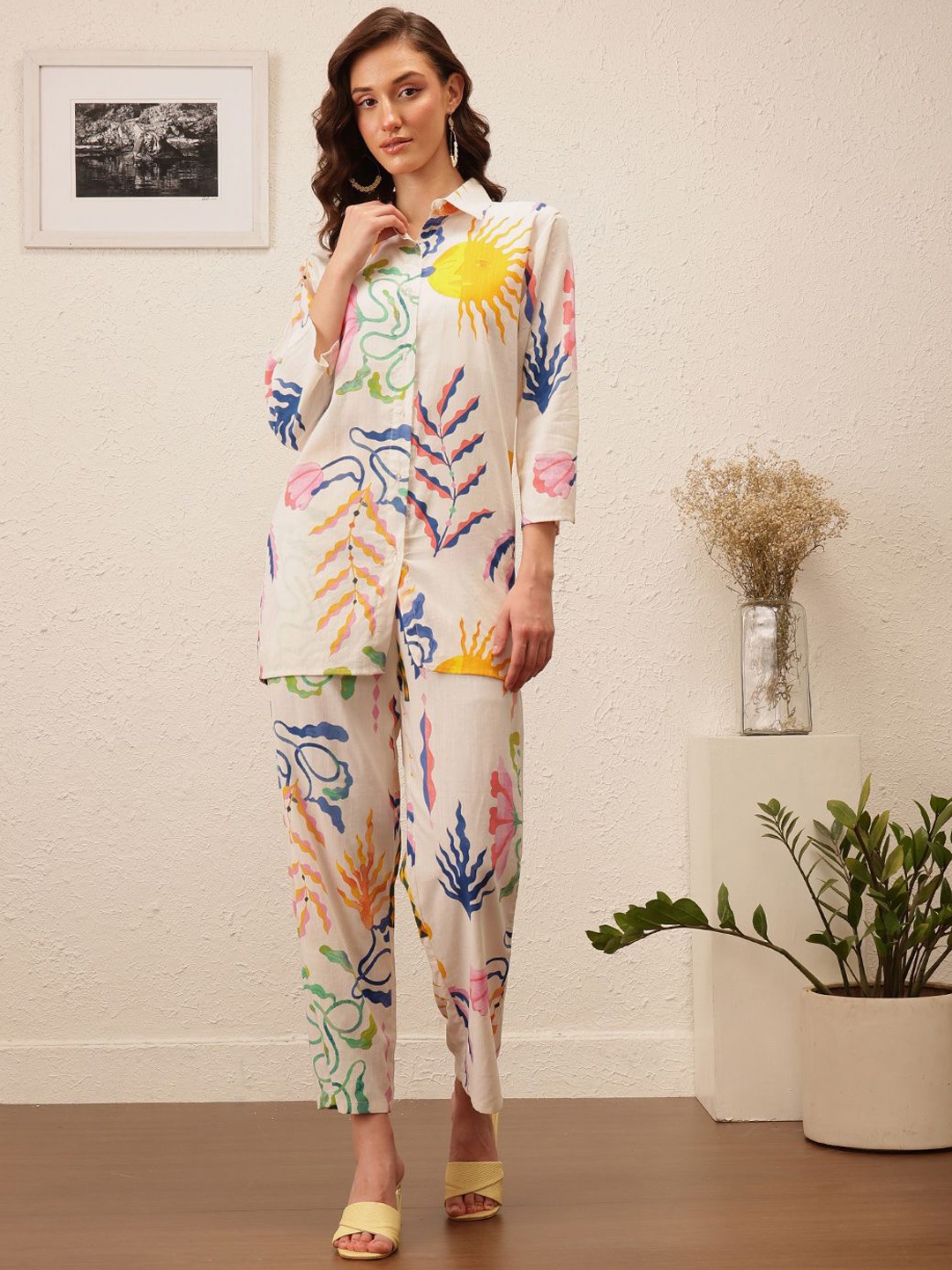 

BAESD Printed Shirt With Trouser Co-Ords, Off white