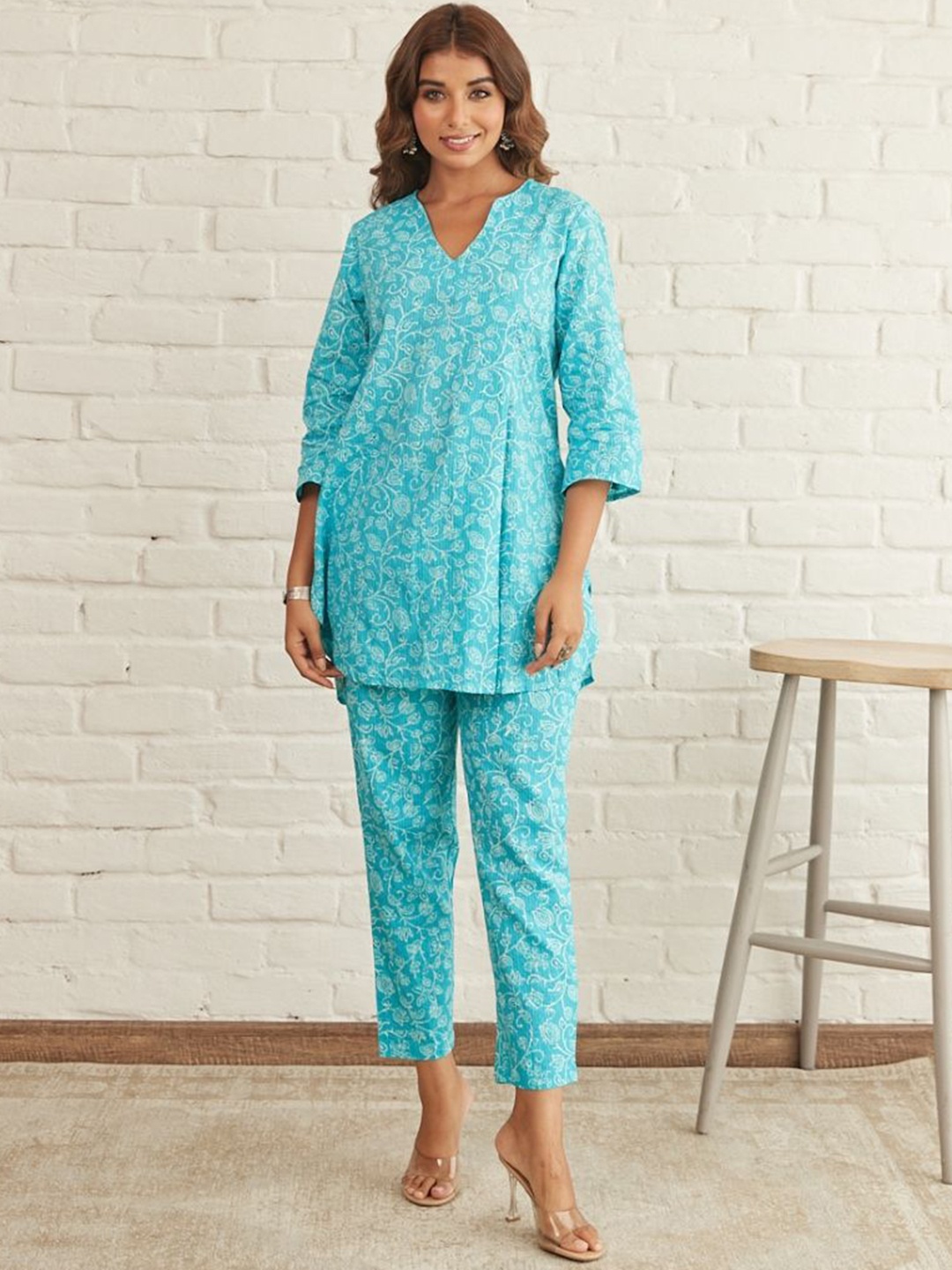 

HERE&NOW Floral Printed Tunic With Trouser, Blue