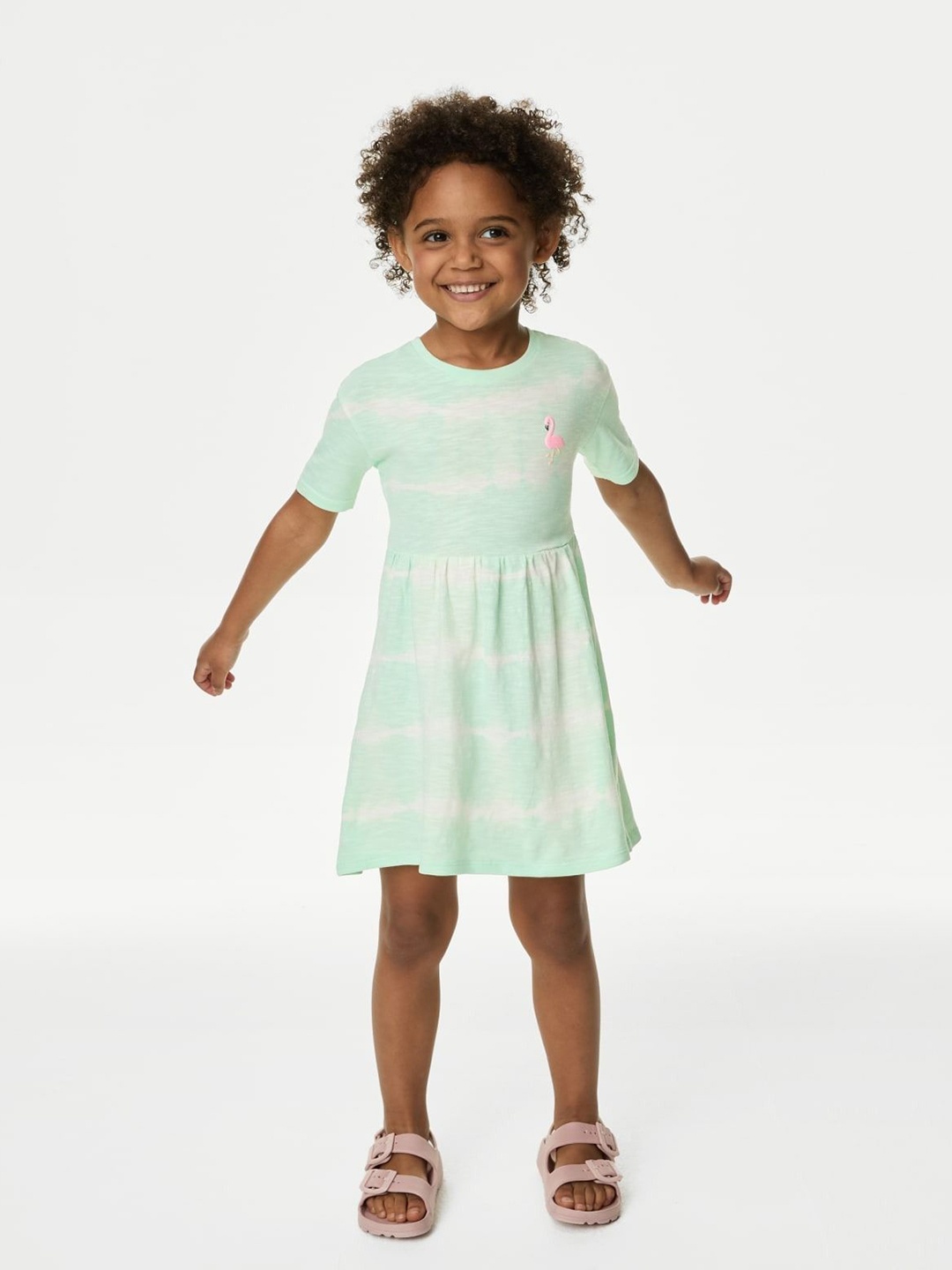 

Marks & Spencer Girls Striped Cotton Fit & Flare Dress, Green