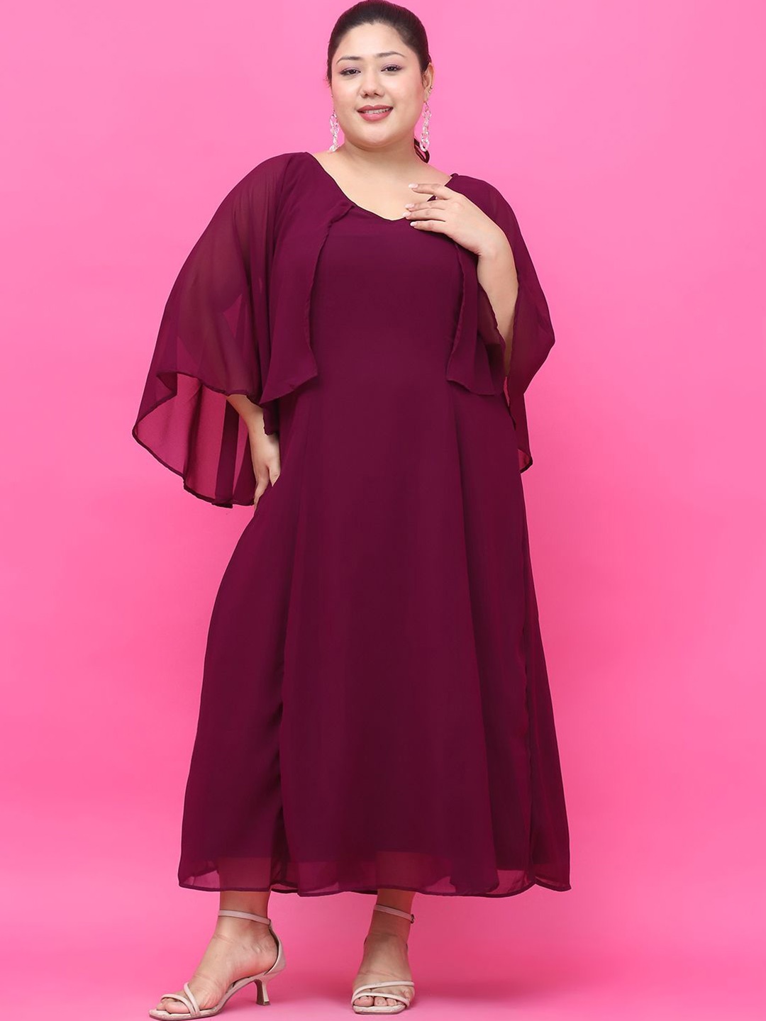 

theRebelinme Women Georgette A-Line Maxi Dress, Burgundy