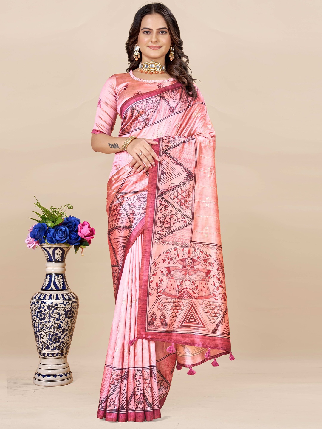 

ETHNIC TODAY Ethnic Motifs Printed Saree, Maroon