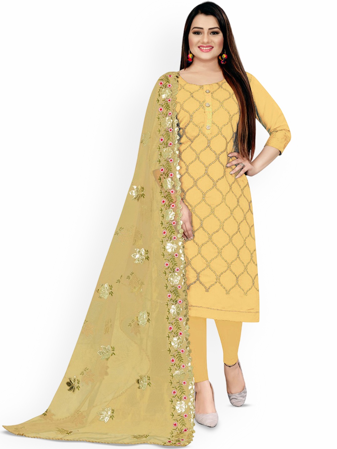 

Maroosh Geometric Embroidered Zari Unstitched Dress Material, Yellow