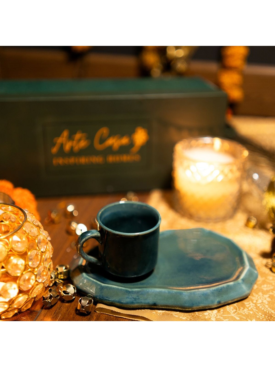 

ArteCasa Green & Blue 4 Pieces Ceramic Diwali Home Gift Sets