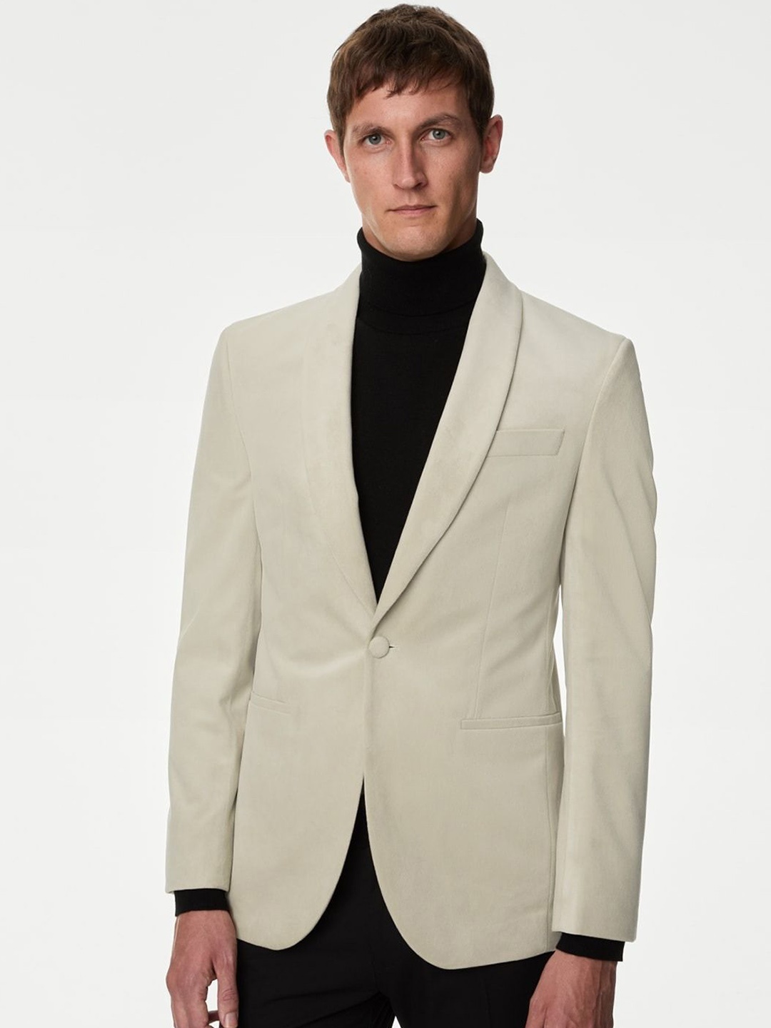 

Marks & Spencer Shawl Collar Slim-Fit Single Breasted Blazer, Beige