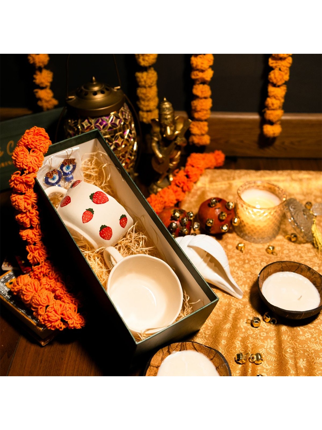 

ArteCasa Off-White & Blue 4 Pieces Printed Ceramic Diwali Home Gift Sets