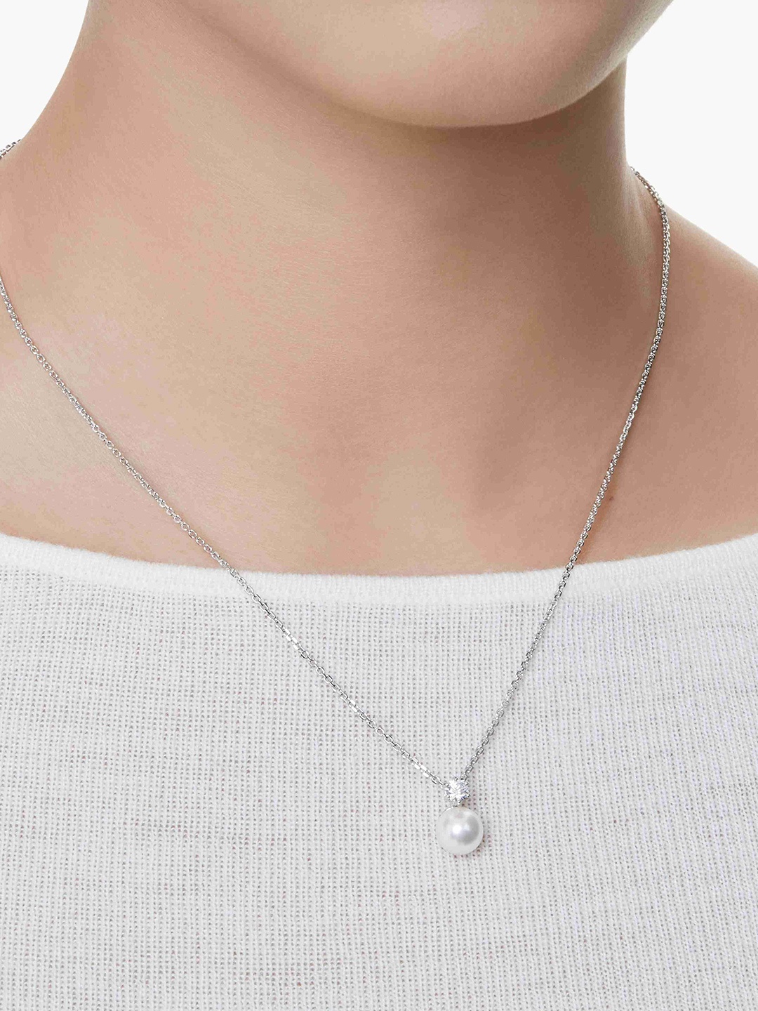 

SWAROVSKI Rhodium-Plated Crystal Studded Circular Pendants with Chains, Silver