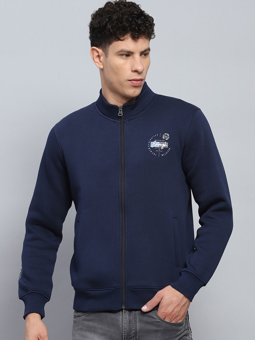 

Monte Carlo Men Mock Collar Cotton Sweatshirt, Navy blue