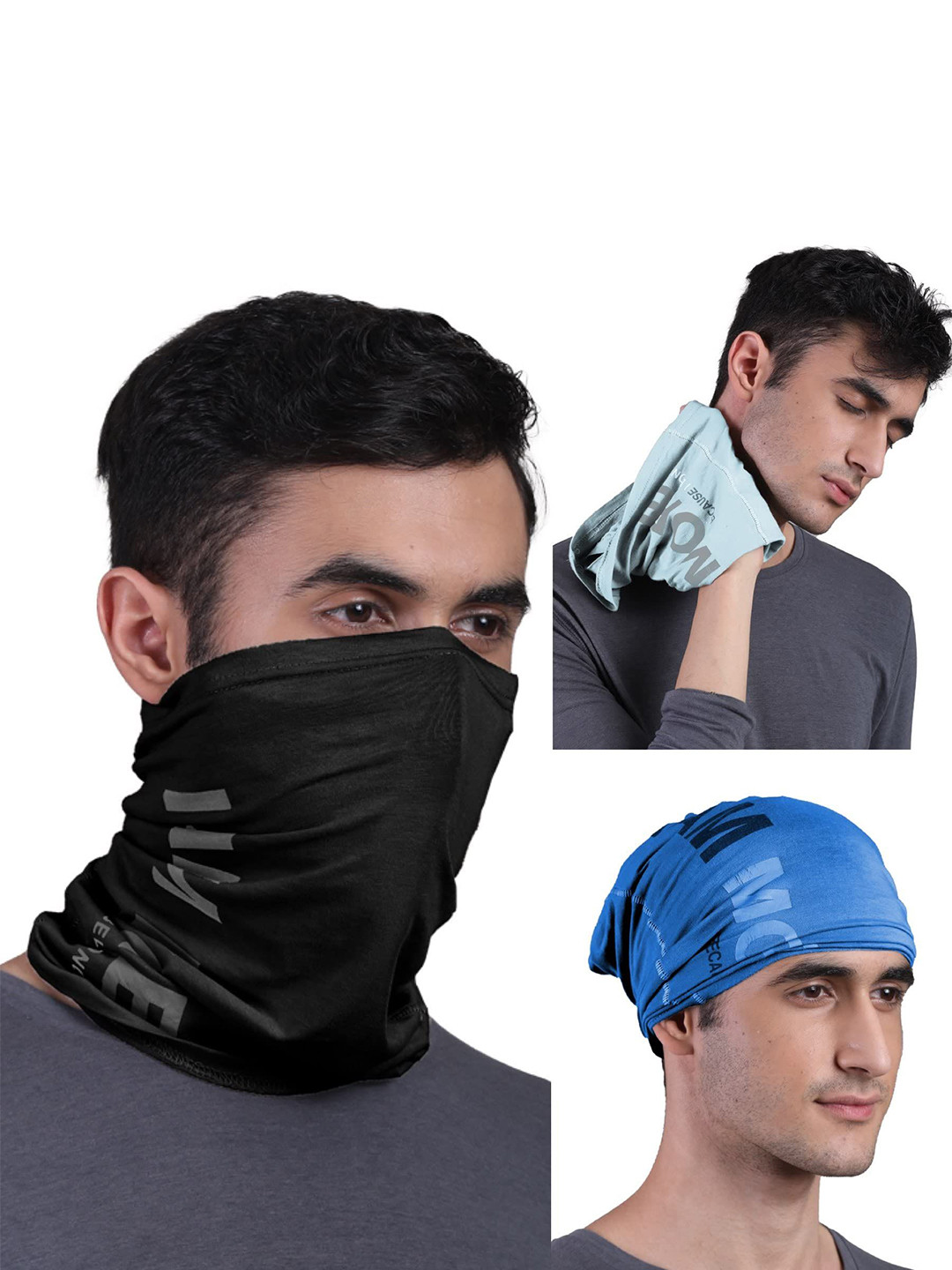 

FREECULTR Unisex Pack Of 3 Printed Anti Microbial Multipurpose Bandana Headband, Black