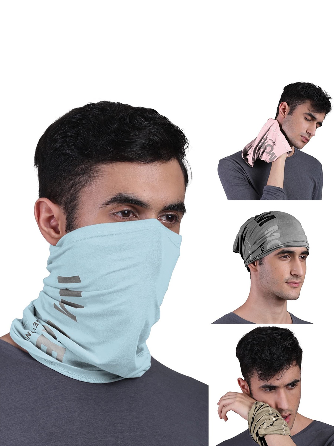 

FREECULTR Unisex Pack Of 4 Printed Anti Microbial Multipurpose Bandana Headband, Grey