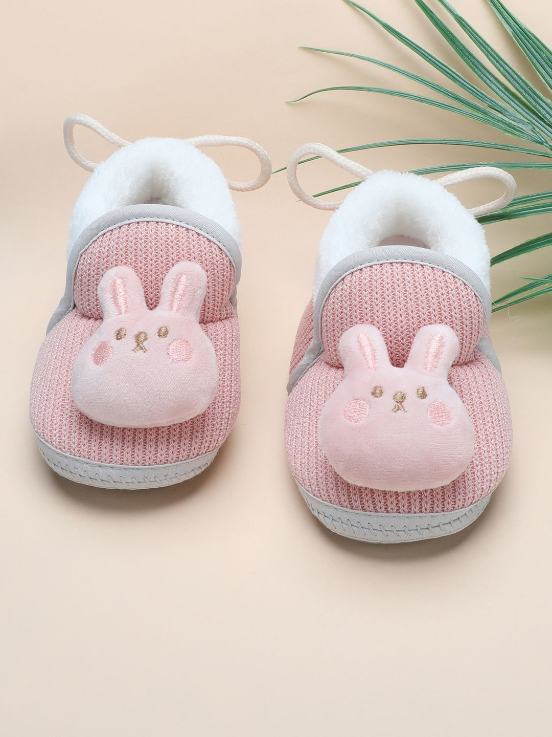 

Baby Moo Girls Cotton Soft Slip-On Anti-Skid Plush Warm Booties, Peach