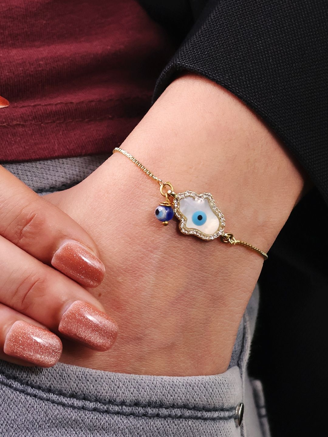 

Shubhanjali Gold-Plated Evil Eye Charm Bracelet