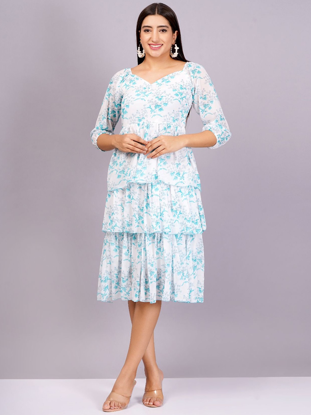 

BAESD Women Floral Printed Fit & Flare Midi Dress, Blue