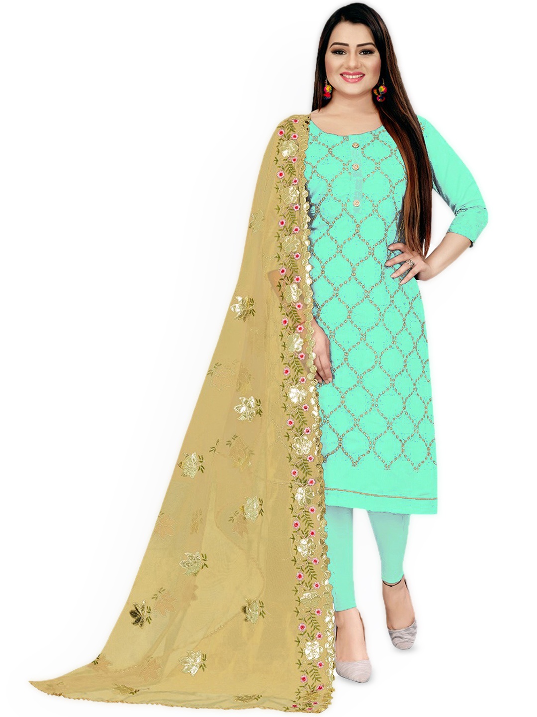 

Maroosh Embroidered Unstitched Dress Material, Sea green