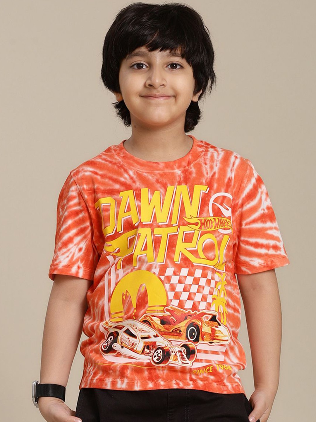 

Kids Ville Boys Hot Wheels Typography Printed Pure Cotton T-Shirts, Orange