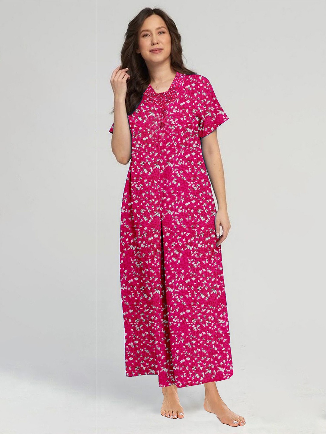 

CAMISON Printed Pure Cotton Maxi Nightdress, Pink