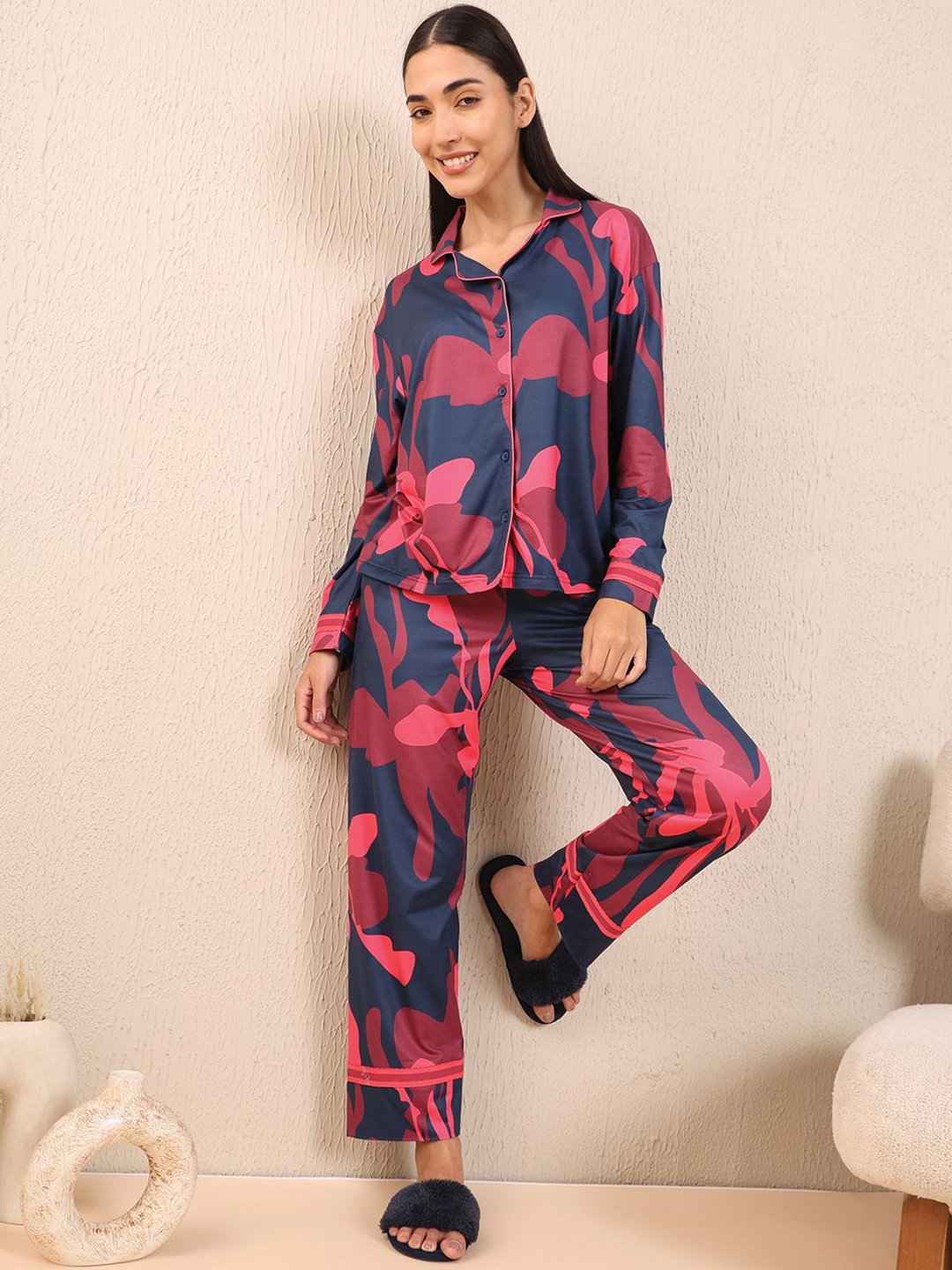 

Sweet Dreams Women Printed Night suit, Navy blue