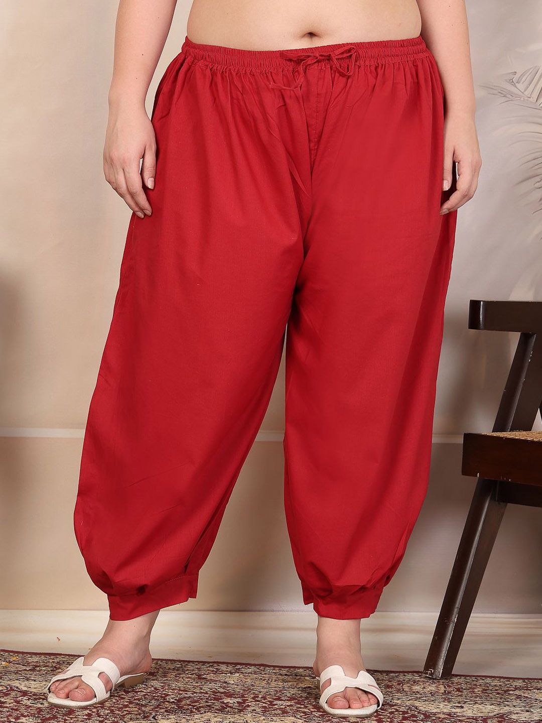 

CLORA CREATION PLUS Women Loose Fit Plus Size Cotton Afghani Salwar, Red