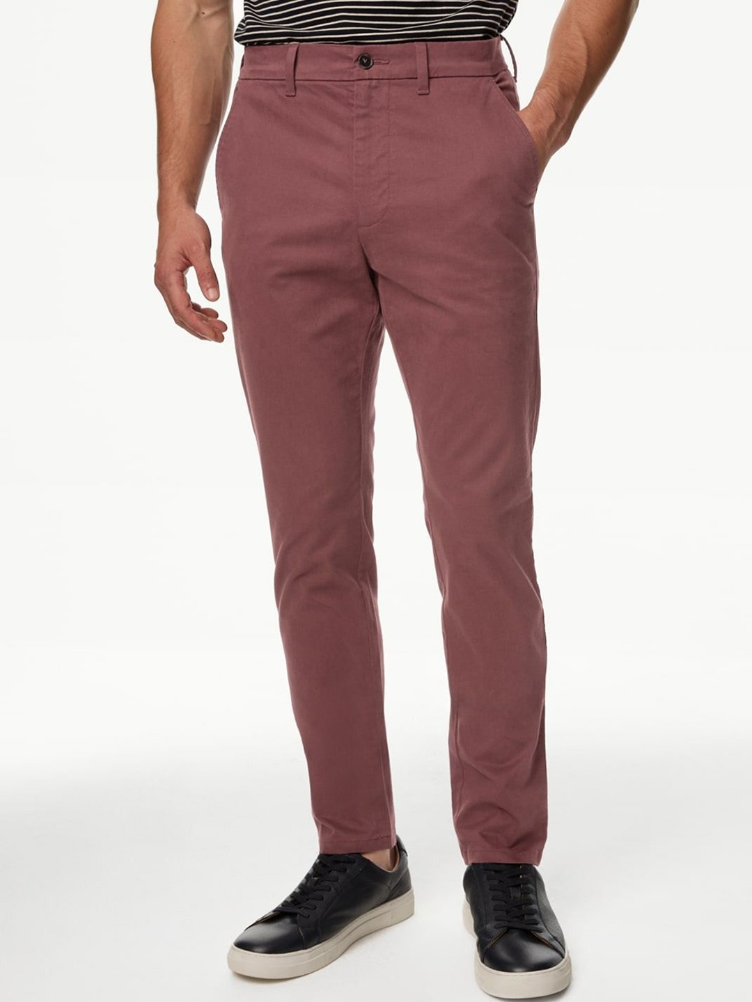 

Marks & Spencer Men Slim Fit High-Rise Chinos, Red