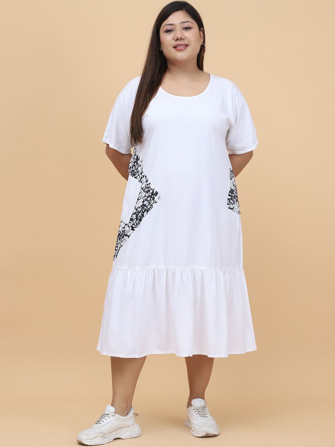 

theRebelinme Women Floral Print A-Line Midi Dress, White