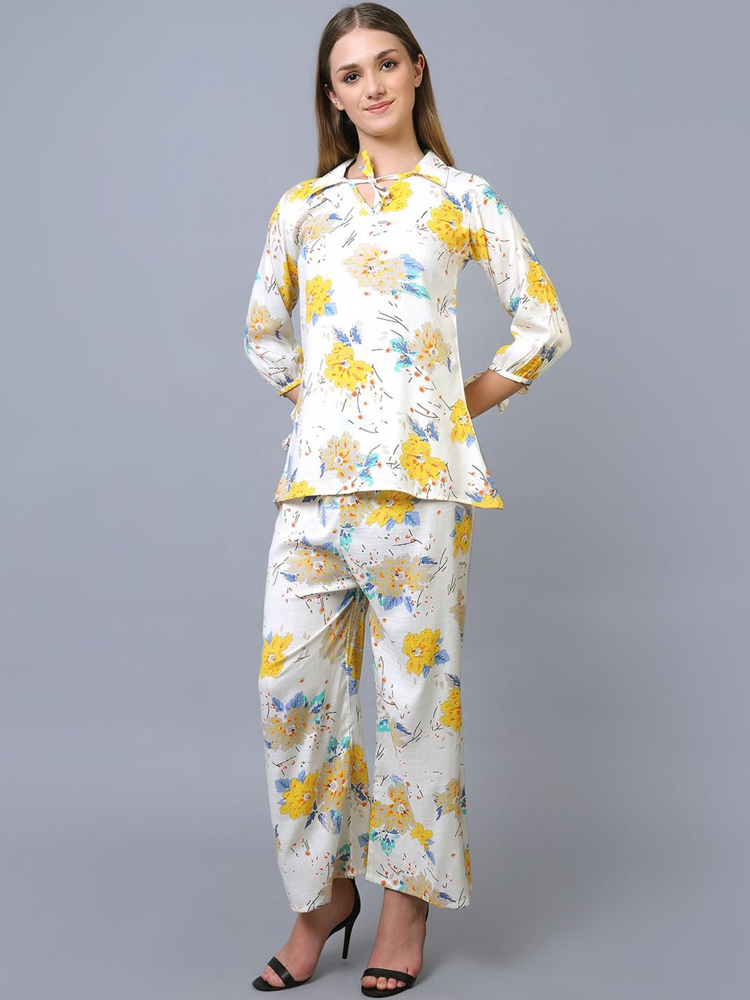 

Softwrap Printed Three Quarter Sleeve Tunic With Trouser Co-Ords, Yellow