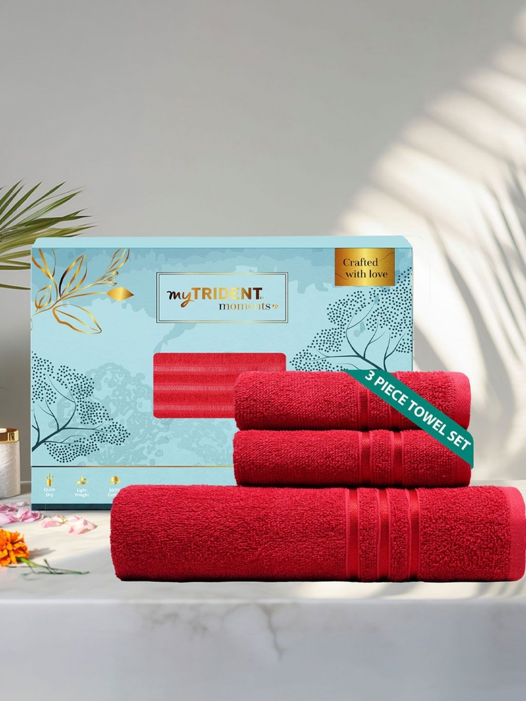 

MYTRIDENT Red 3 Pieces Cotton 400 GSM Towel Set