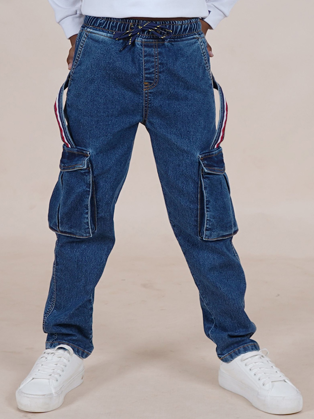 

KiddoPanti Boys Straight Fit Low Distress Cotton Stretchable Jeans, Blue