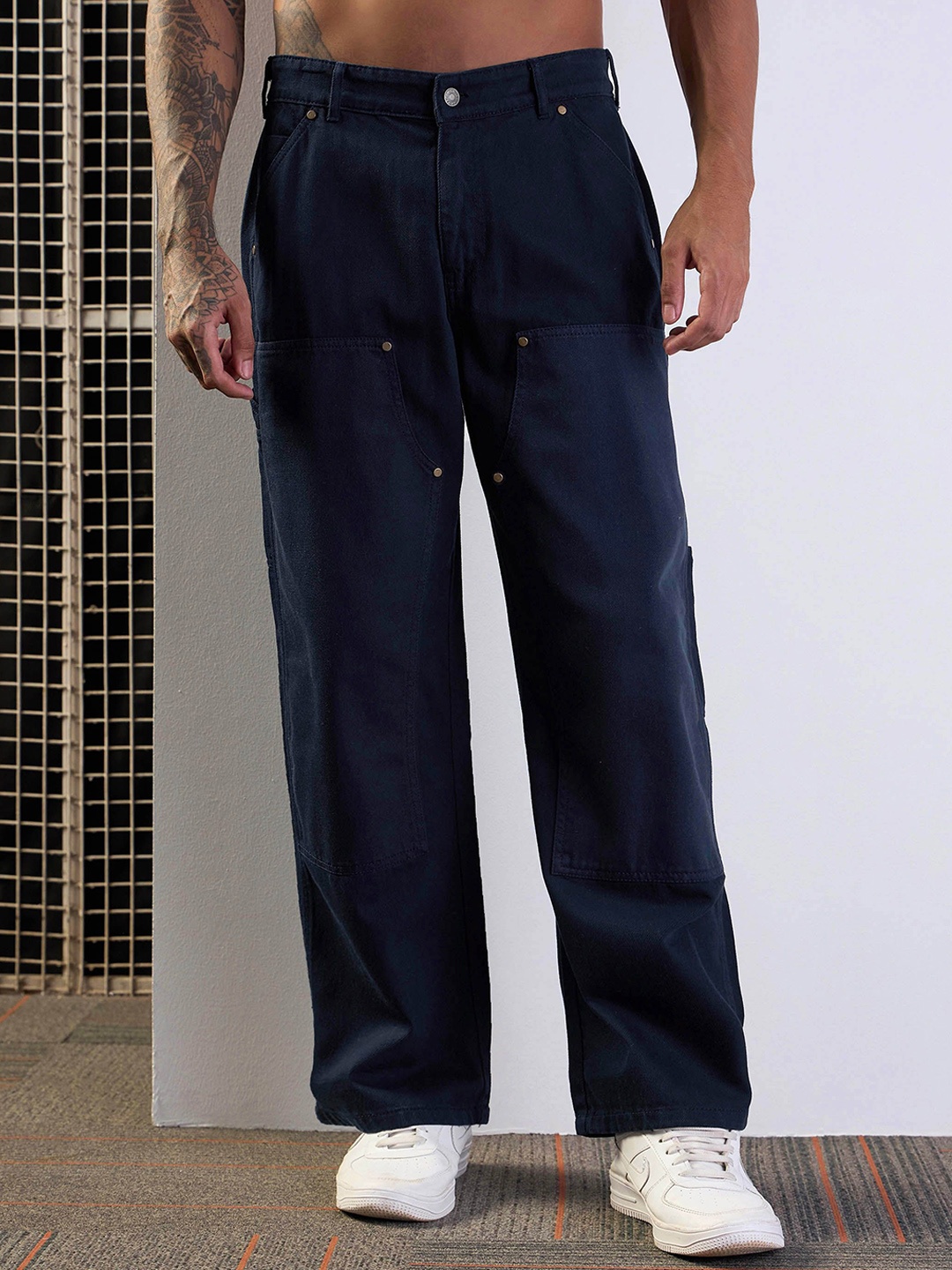 

MASCLN SASSAFRAS Men Comfort Wide Leg Jeans, Navy blue