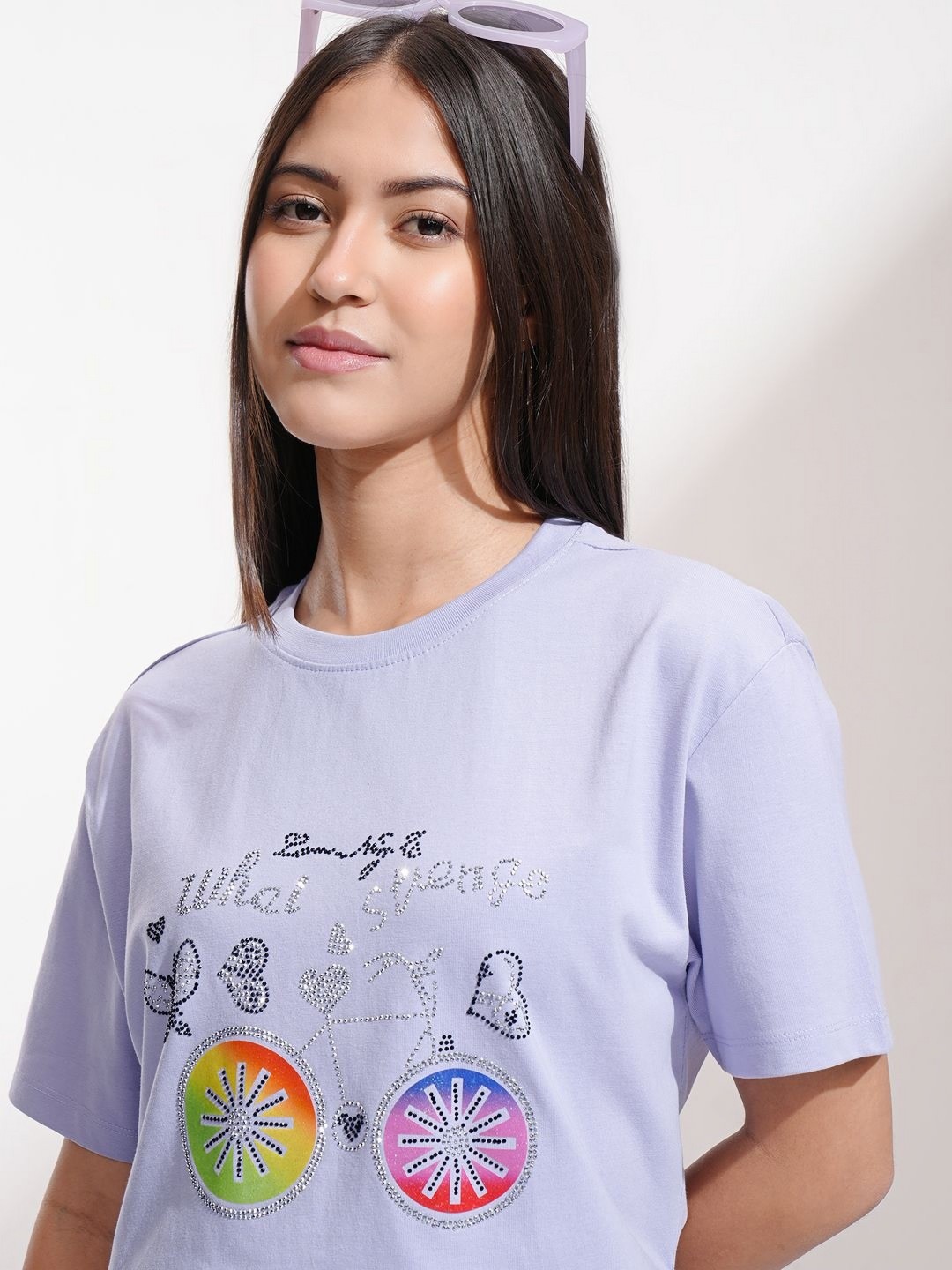 

Tokyo Talkies Women Graphic Printed Round Neck Cotton T-shirt, Purple