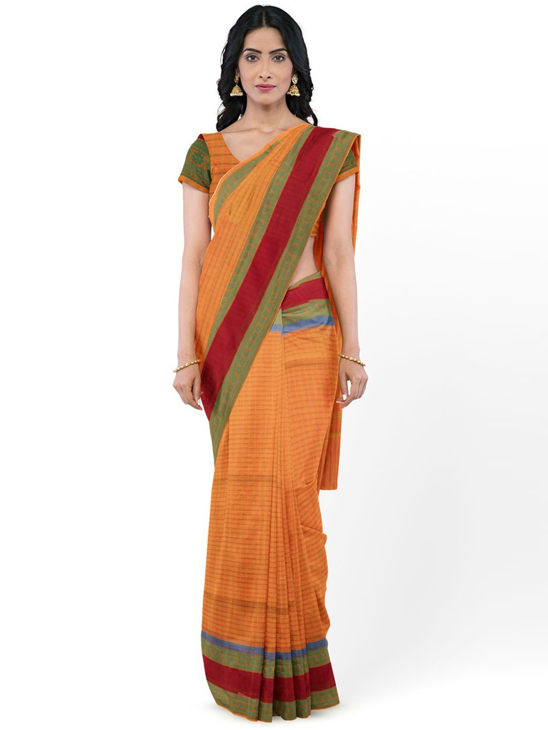 

Avishya Striped Pure Cotton Kanjeevaram Saree, Orange