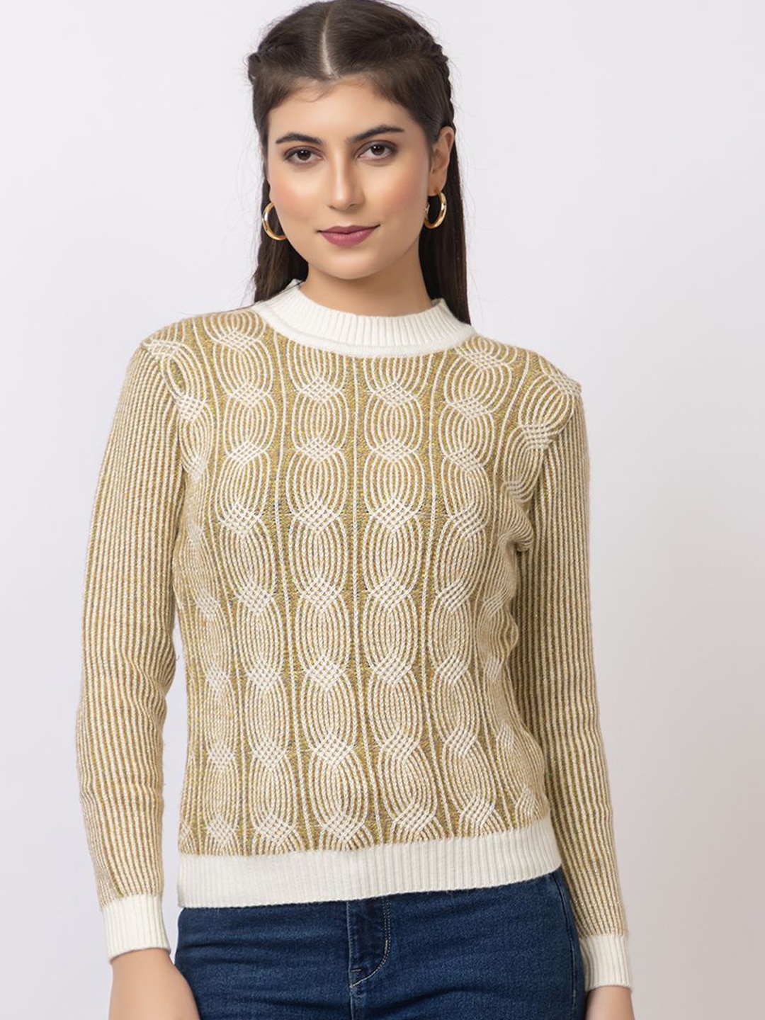 

GFO Women Round Neck Woollen Pullover Sweaters, Beige