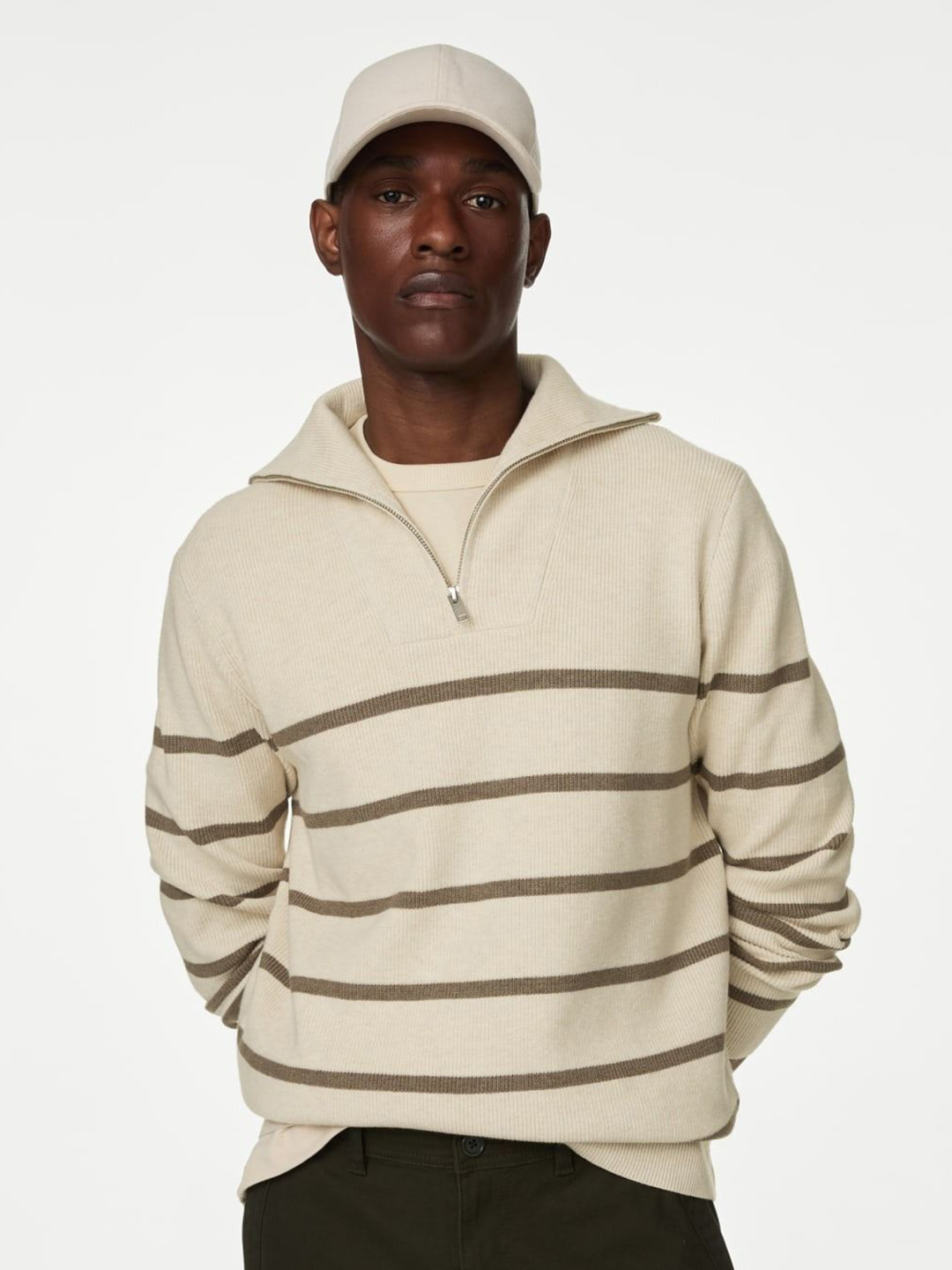 

Marks & Spencer Men Striped Sweatshirt, Beige