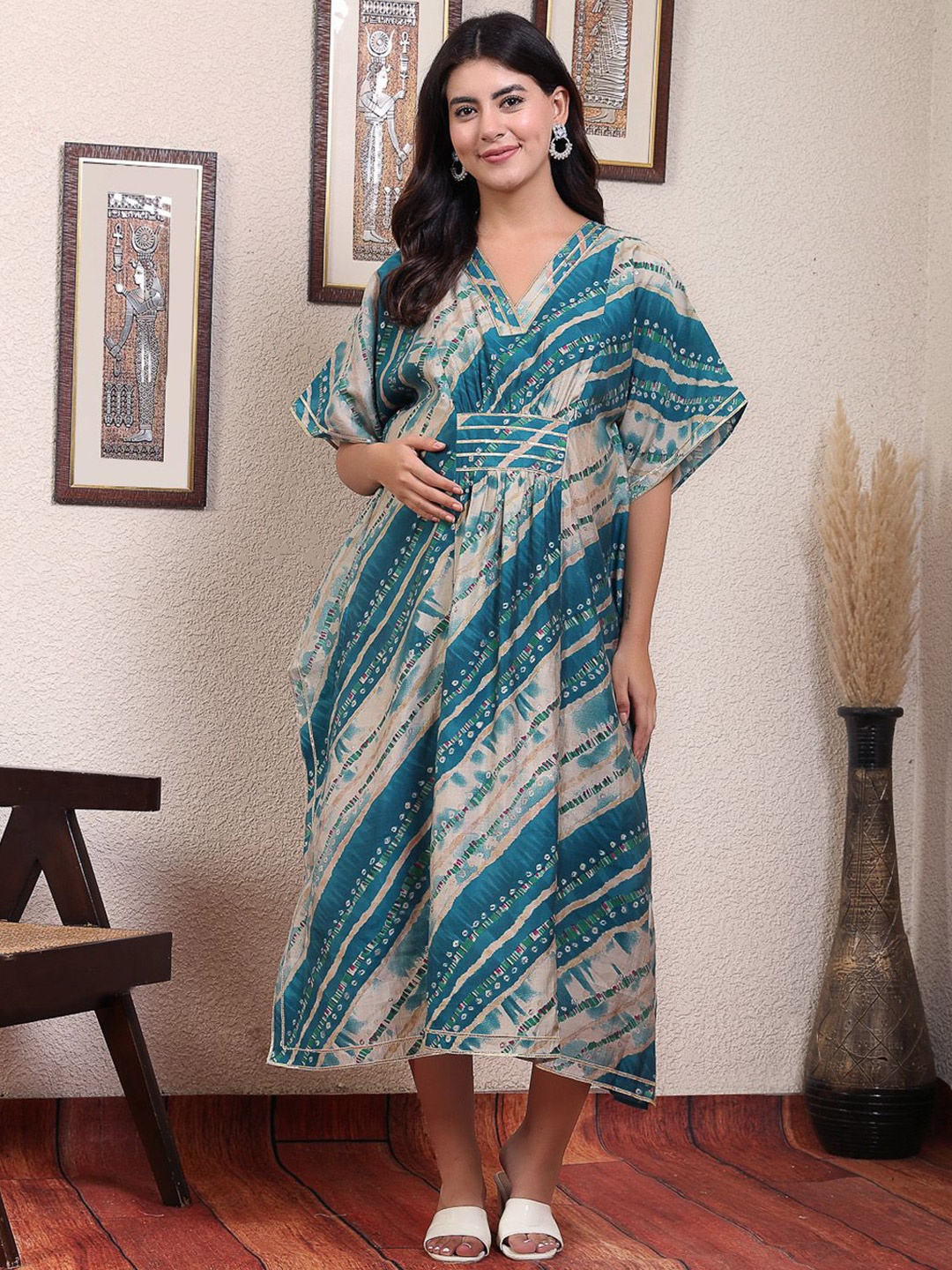 

Secret Wish Striped Maternity Kaftan Midi Dress, Blue