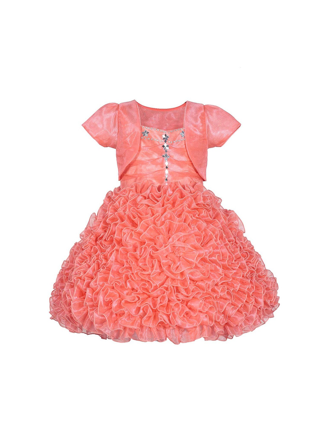 

Wish little Girls Net Embellished Fit and Flare Party Dress, Coral