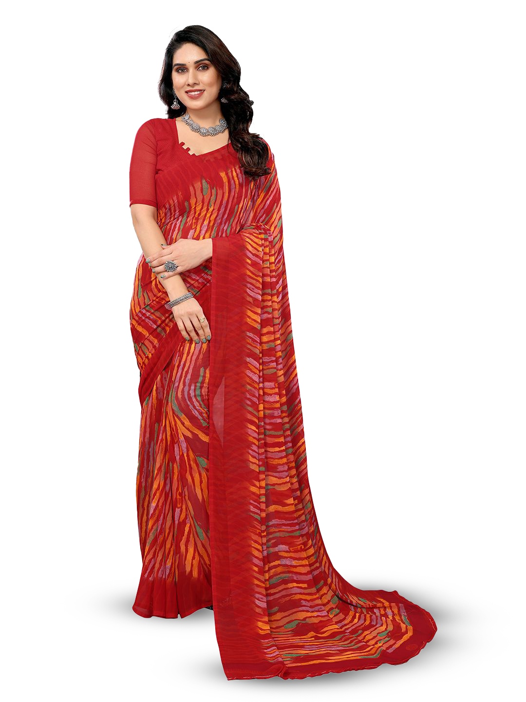 

ANAND SAREES Abstract Printed Saree, Red