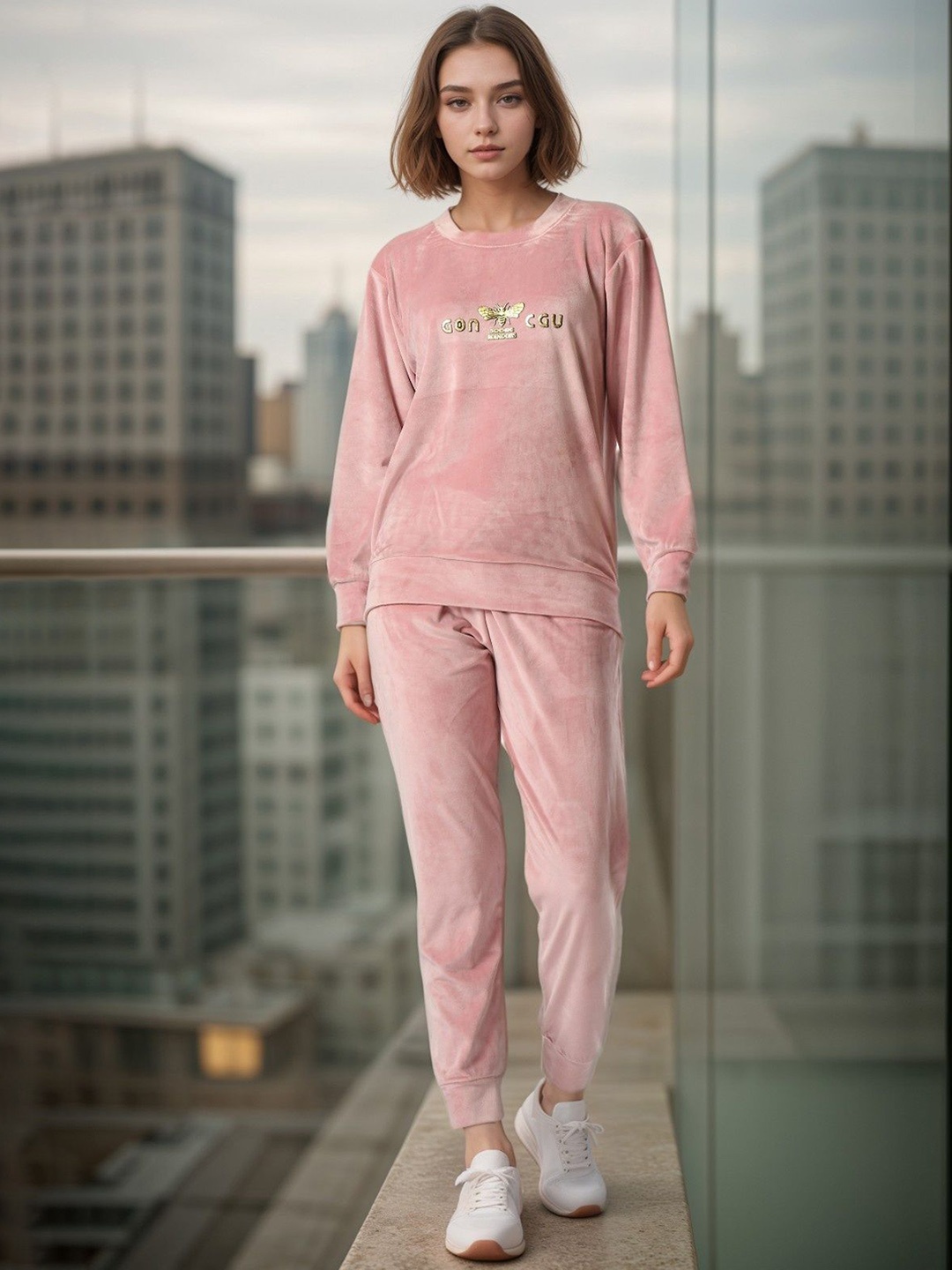 

BAESD Printed Sweatshirt With Jogger Co-Ords, Pink