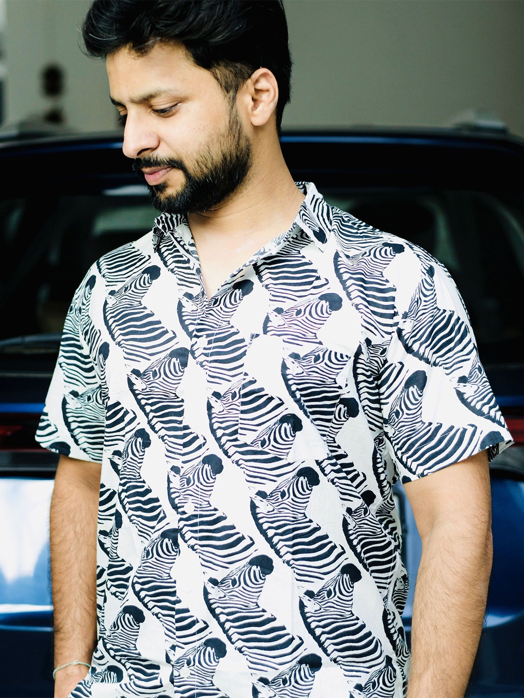 

MASU LIVING Men Animal Graphic Printed Cotton Casual Shirt, White