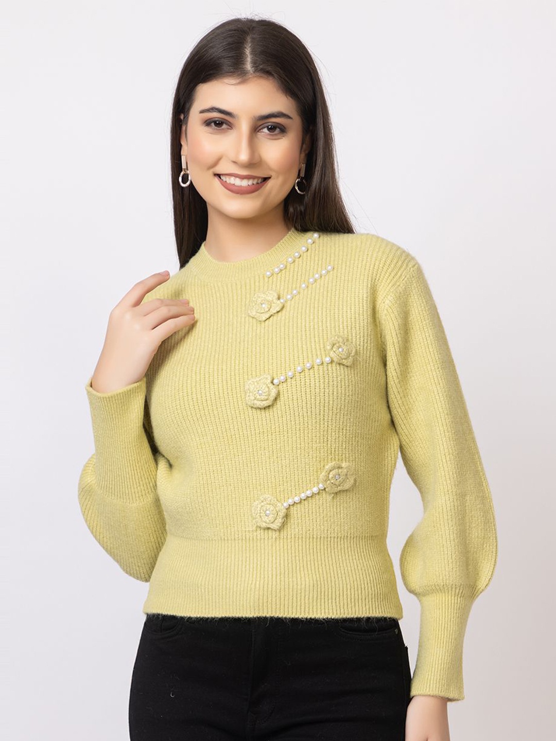 

GFO Women Woollen Pullover, Yellow