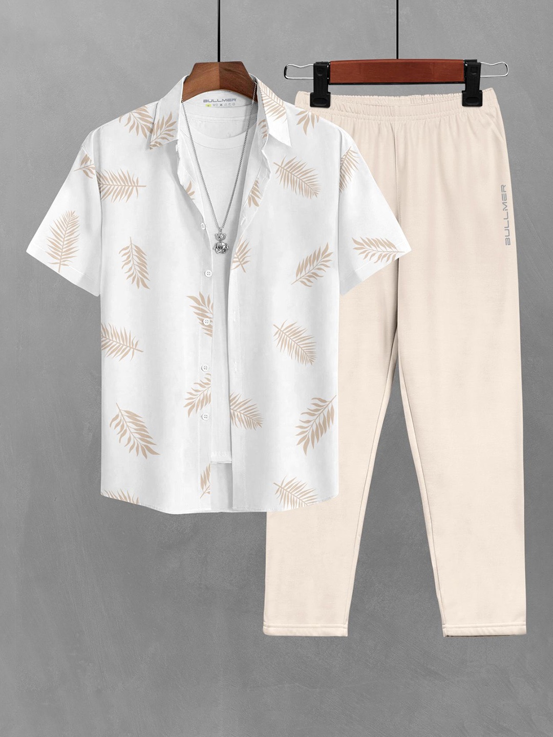 

BULLMER Printed Short Sleeves Shirt With Trousers Co-Ords, Off white