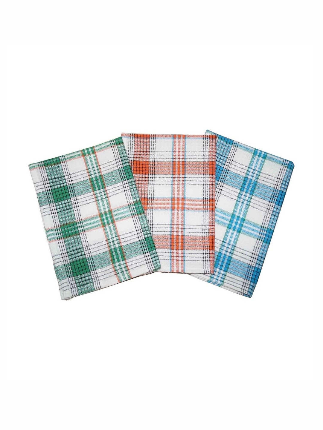 

Lushomes Green & Blue 3 Pieces Checked Pure Cotton Kitchen Towels