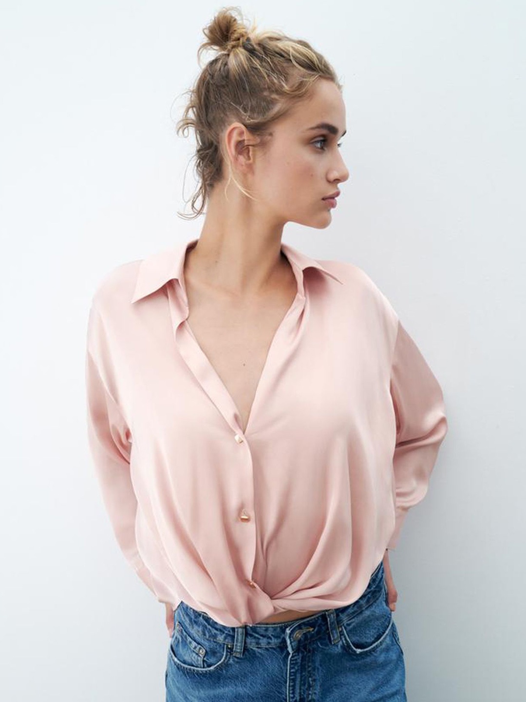 

LULU & SKY Women Spread Collar Solid Casual Shirt, Peach