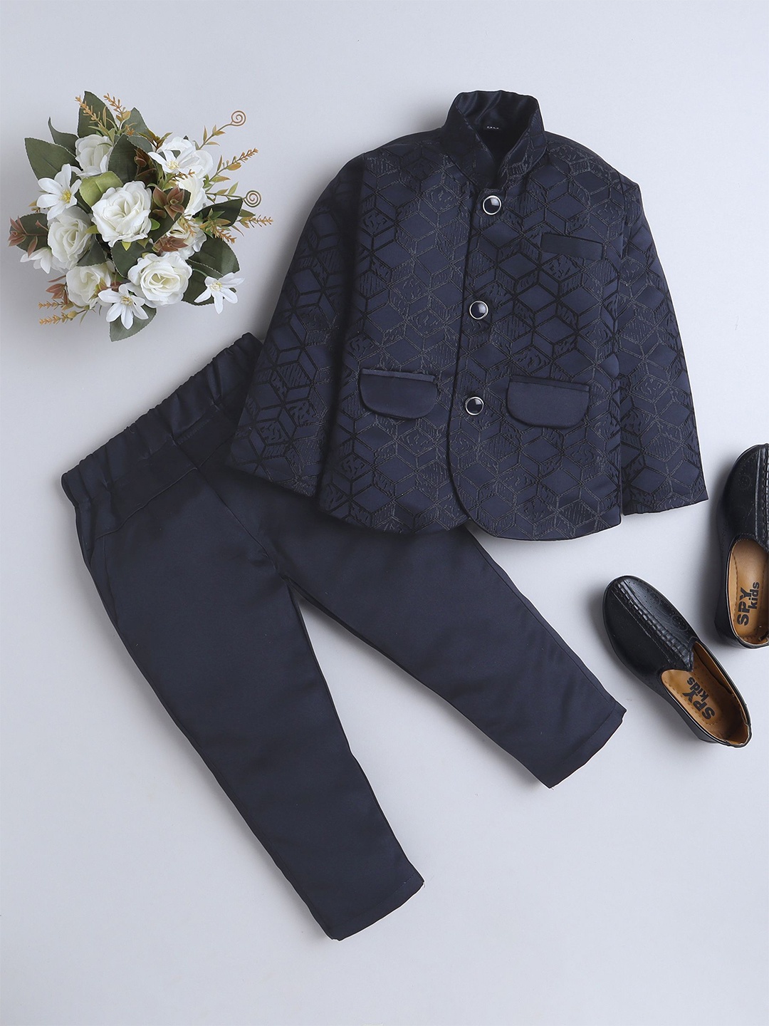 

BAESD Boys Printed Blazer & Trouser, Navy blue