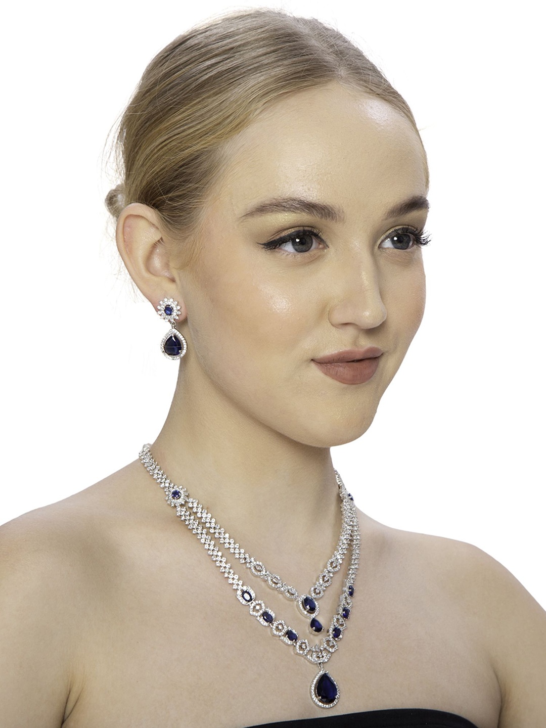 

Ladymania Silver-Plated AD-Studded Necklace and Earrings