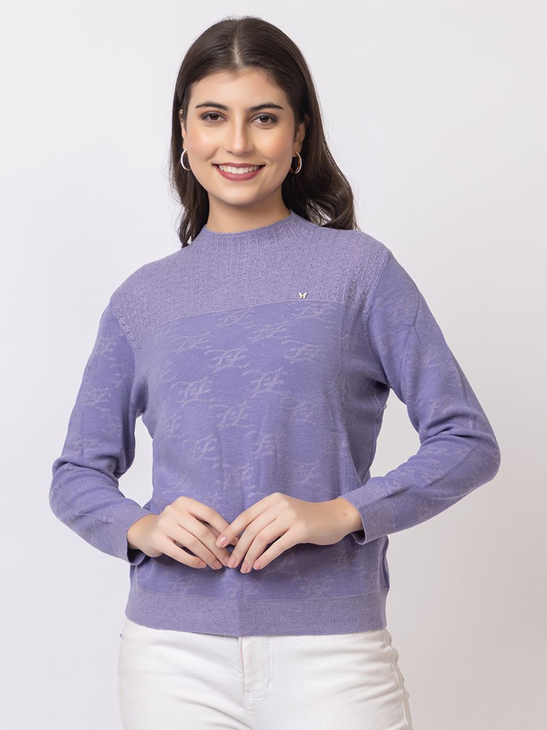 

GFO Women Printed Round Neck Pullover Sweaters, Lavender