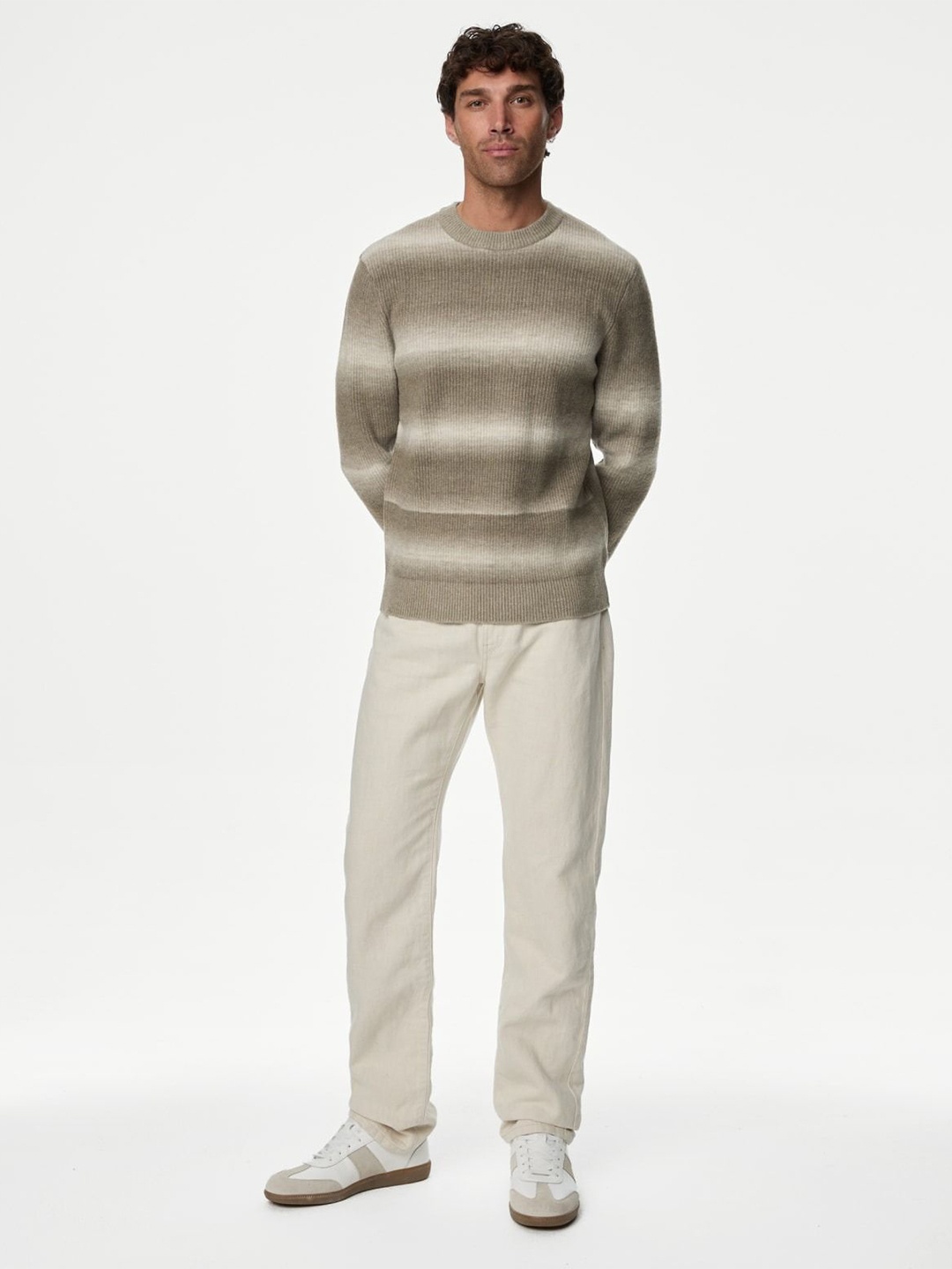 

Marks & Spencer Men Acrylic Striped Pullover Sweaters, Beige