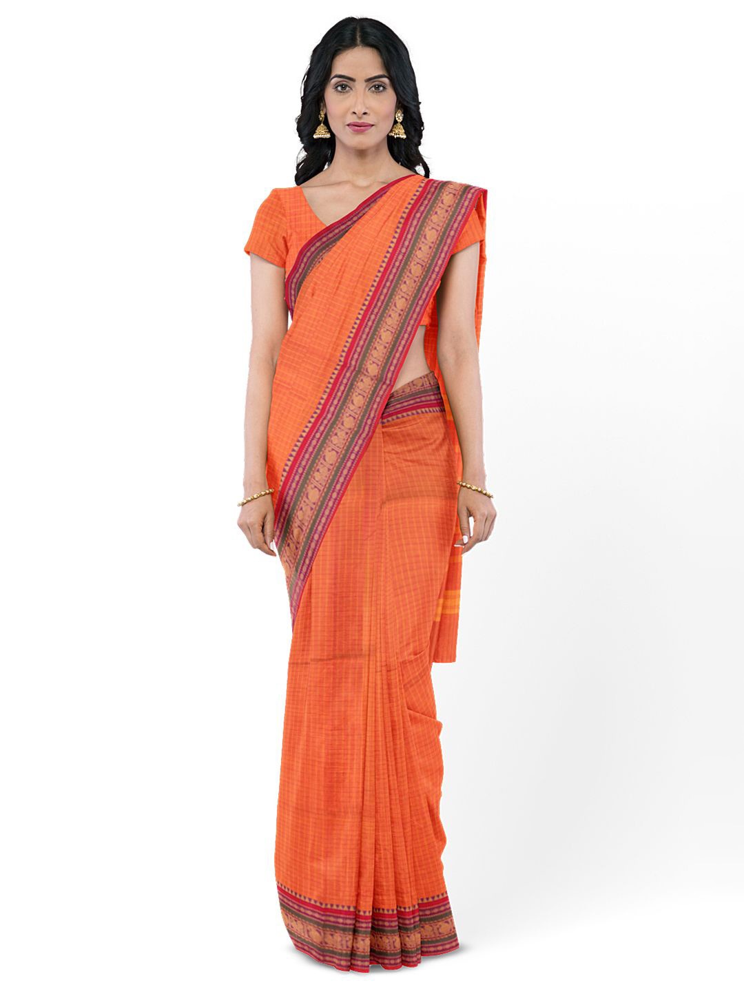 

Avishya Checked Zari Pure Cotton Kanjeevaram Saree, Orange