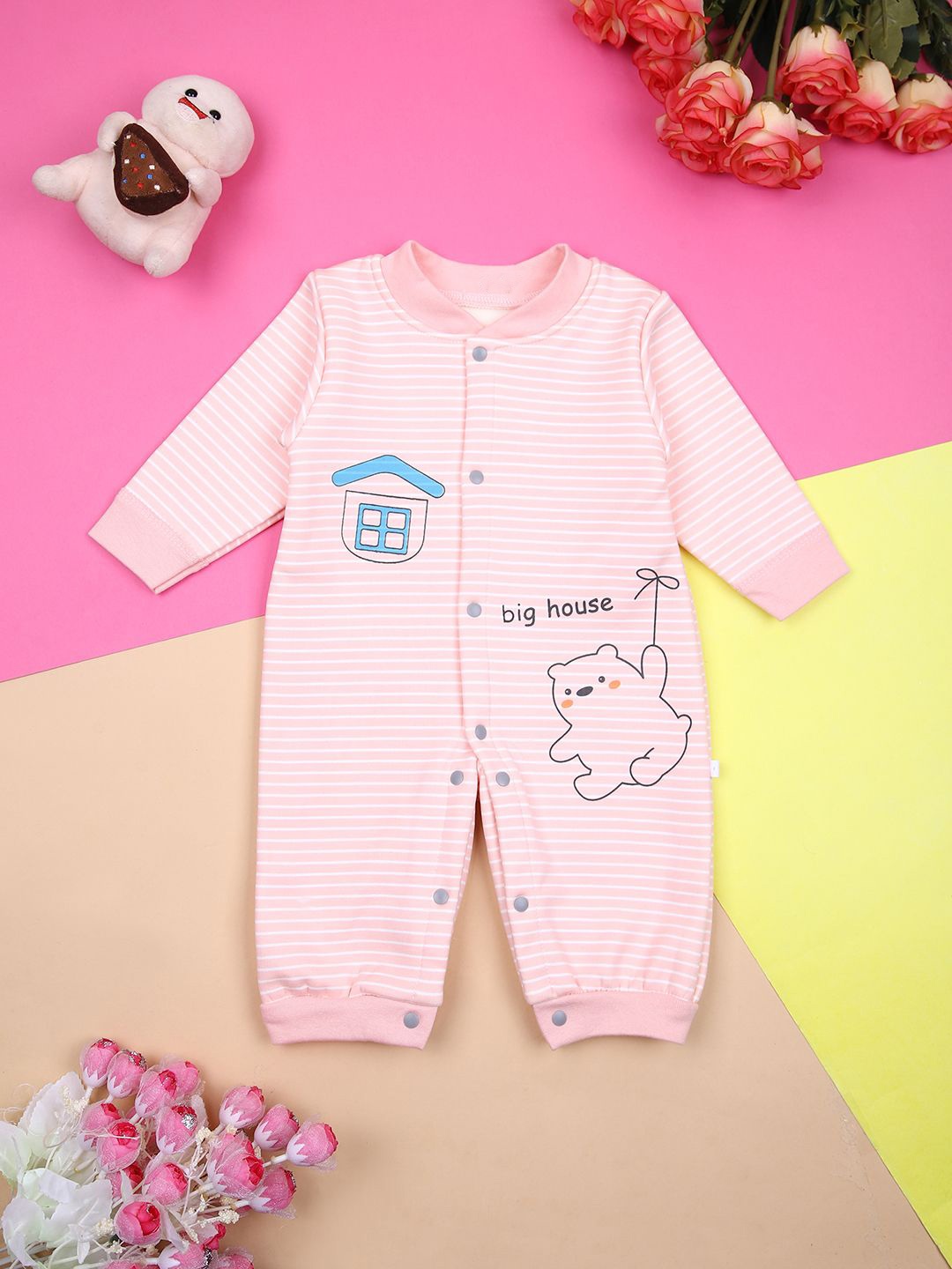

V-Mart Kids Printed Cotton Rompers, Pink