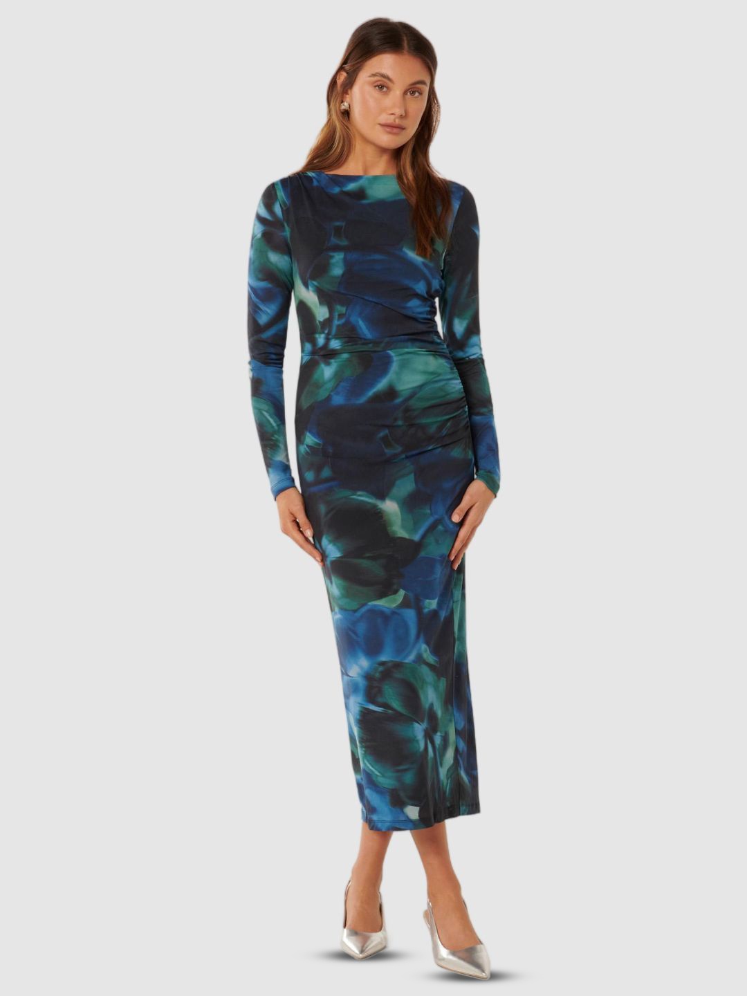 

Forever New Women Print Bodycon Midi Dress, Navy blue