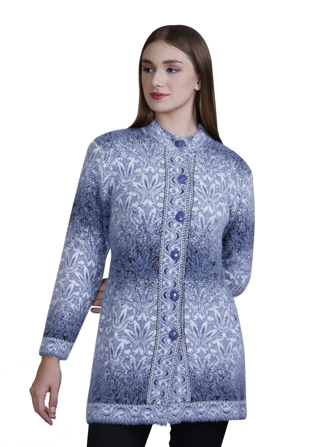 

SOSHAGUN OSWAL Women Self Design Woollen Cardigan, White