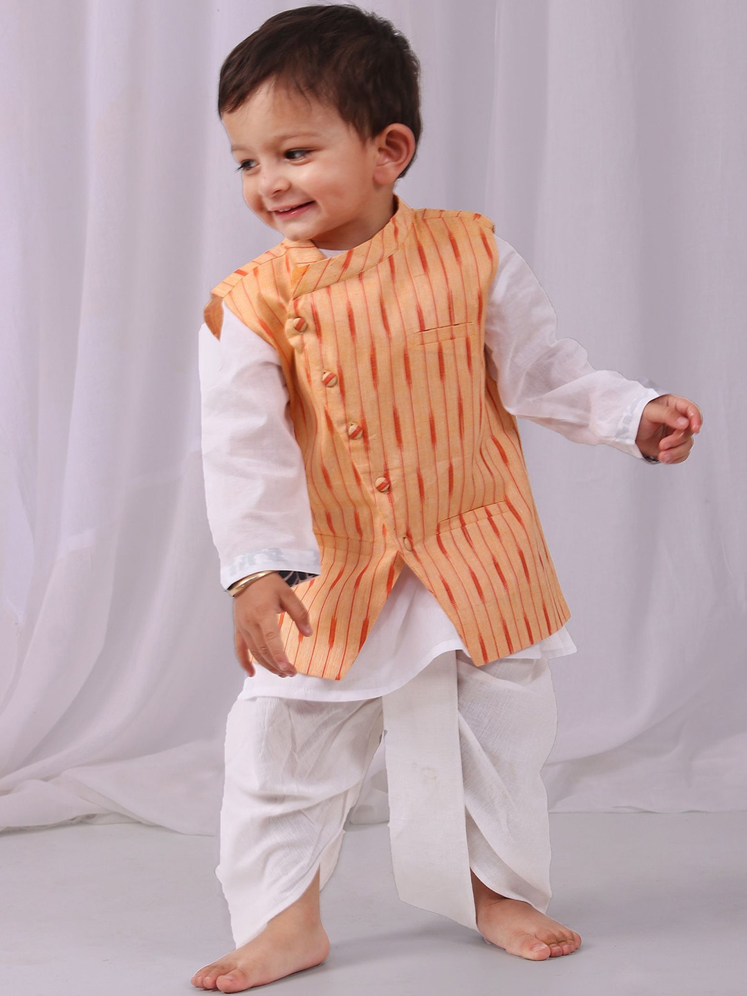 

TJORI Boys Printed Woven Pure Cotton Nehru Jackets, Beige